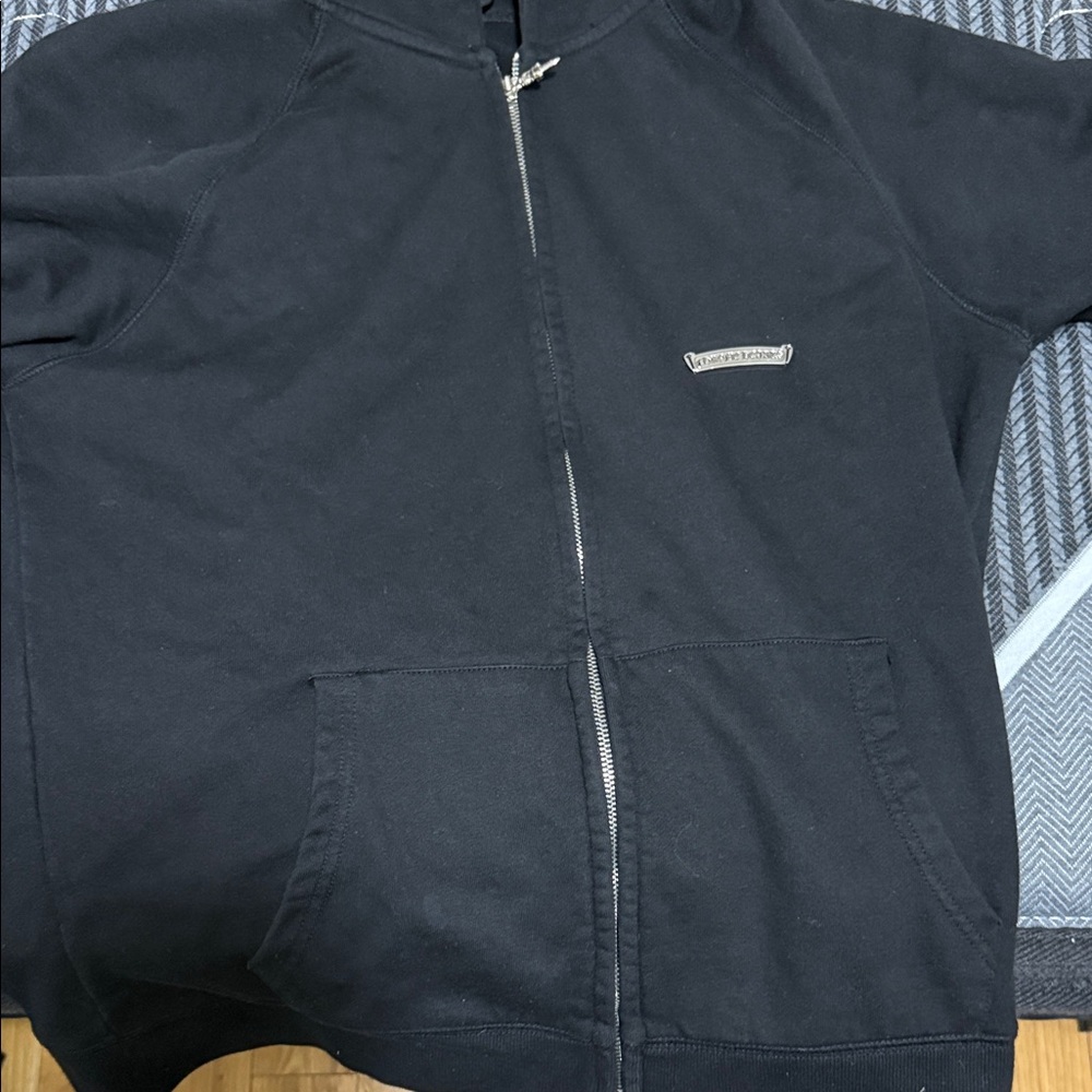 Chrome Hearts Black Zip Hoodie with Chrome Chest Emblem